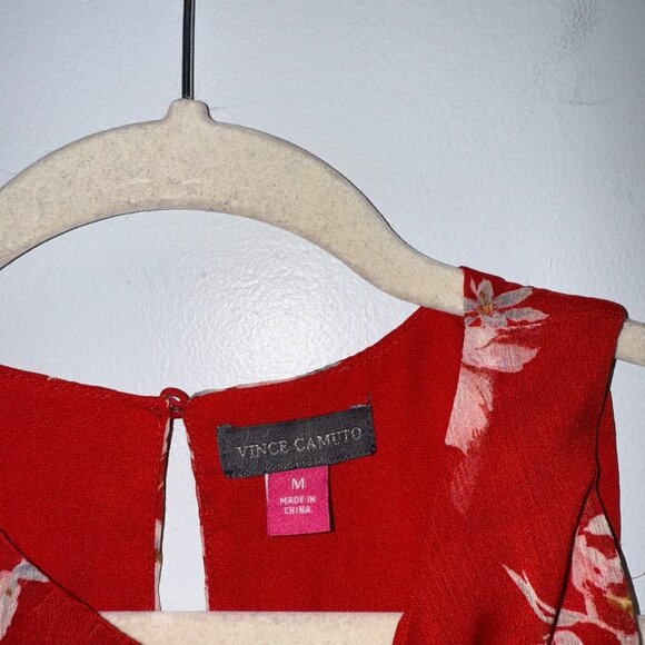 Vince Camuto Red Floral Sleeveless Blouse Medium Lightweight Elegant Design - Picture 4 of 5
